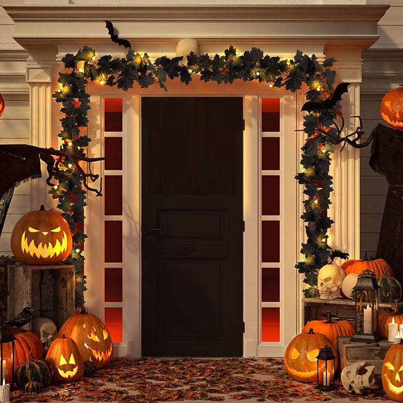 Guirnalda de luces con hojas de arce negras para Halloween