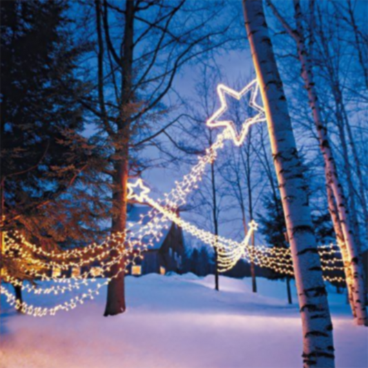 Cadena de luces blancas cálidas con cascada de estrellas navideñas de 11,5 pies