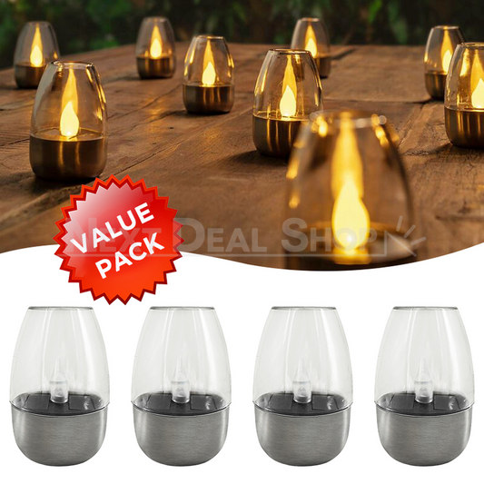 4 Pcs - Solar Powered Stainless Steel LED Candle Light-Next Deal Shop-Next Deal Shop